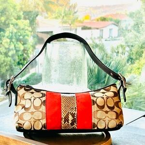 Coach Hampton Signature Jacquard Demi Baguette with python+Suede -Y2K-⭐️EUC⭐️